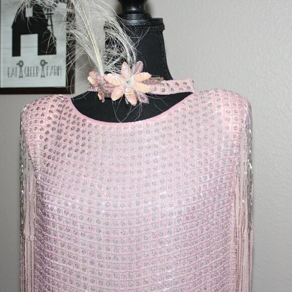 Vintage Womens Pink Beaded Silk Dress *with flaws* Size Medium - Picture 4 of 10